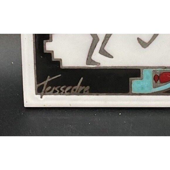 Kokopelli Trivet Tile Cleo Teissedre 1992 Ceramic Art Cork Base 6” X 6” - Picture 5 of 5